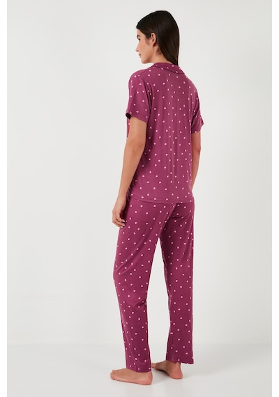 Lela Desenli Regular Fit Gömlek Yaka Bayan Pijama Takımı 65750101 Mürdüm