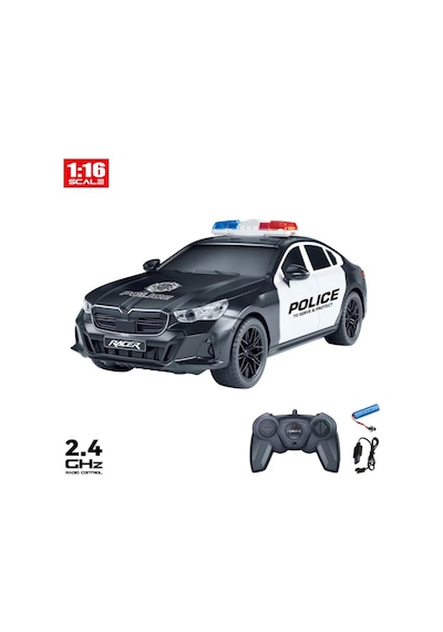 1 / 16 Ölçek Işıklı Uzaktan Kumandalı Polis Arabası 23 Cm Şarjlı Yarış Arabası Çok Renkli