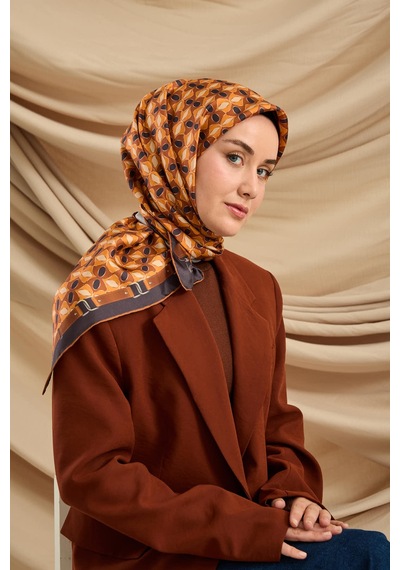 Silk Home Twill İpek Eşarp 11481-26 Lacivert, Taba, Turuncu, Bej