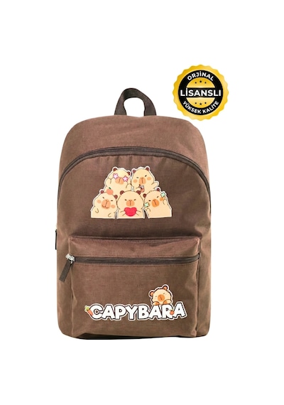 Capybara Orijinal Lisanslı Çocuk Okul Çantası Su Geçirmez Kahverengi