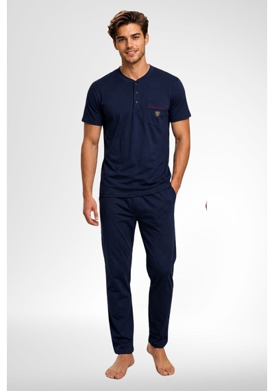 Mecit Pijama Mecit 4008 Lacivert %100 Pamuk 3'lü Büyük Beden Erkek Pijama Takımı