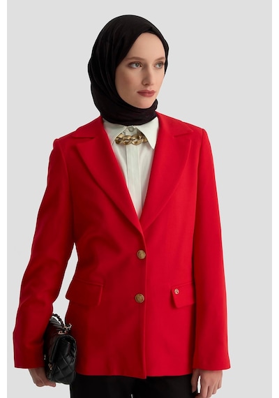 Armine Trend Gold Düğmeli Astarlı Blazer Ceket Kırmızı 25kt520