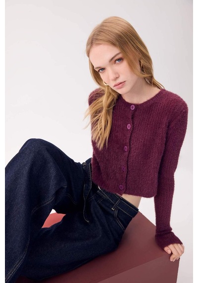 Defacto Coool Slim Fit Dar Kesim Bisiklet Yaka Triko Hırka Z9318az24wnbr304 Bordo