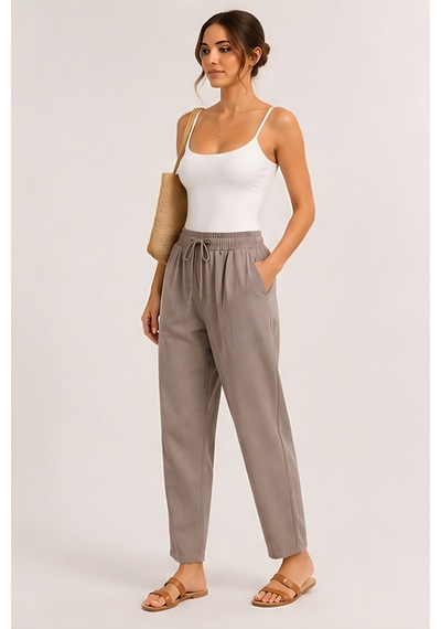 Lili Woman Kadın Taupe Natural Bağcıklı Dar Paça Pantolon E.3076 Vizon