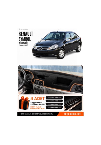 Renault Symbol Airbagsiz 2008-2011 Uyumlu Torpido Örtüsü - Siyah-kahverengi - Re029