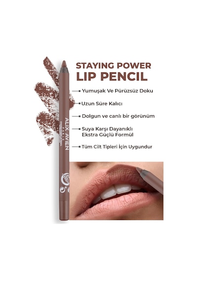 Alix Avien Suya Dayanıklı Uzun Süre Kalıcı Yumuşak Dudak Kalemi Staying Power Lip Pencil 63 Reddish Brown