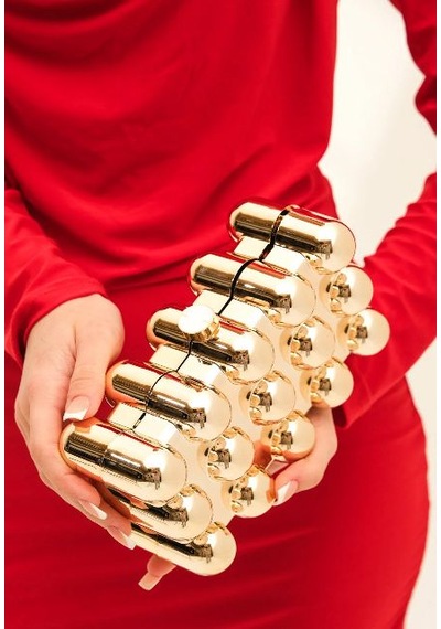 Rose Gold Metal Zincirli Kadın Abiye Çantası-özel Tasarım Açık Altın