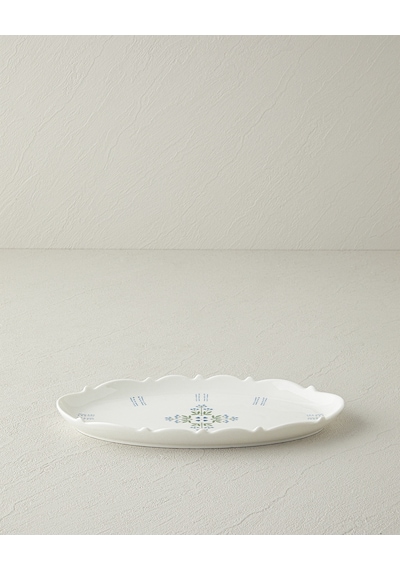 English Home Retro Paisley New Bone China Kayık Tabak 26 Cm Beyaz - Mavi
