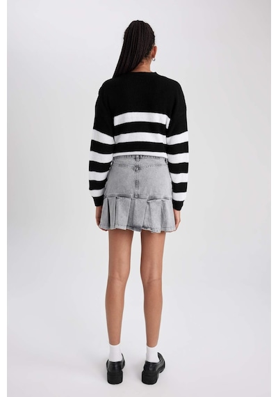 Defacto A Form Jean Pileli Mini Etek B2152AX23HSNM55 Gri