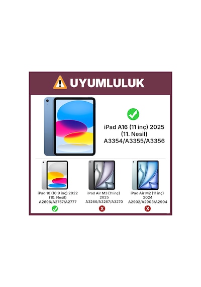 İpad 11. Nesil A16 Ve 10. Nesil 10.9" Uyumlu Kılıf A3355 A2696 Ultra İnce Standlı Kapak Mürdüm Kapaklı Kılıf