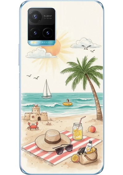 Vivo Y21s/y33s/y32 Uyumlu Sulu Boya Sahil Ve Deniz Manzaralı Baskılı Silikon Kılıf Renkli