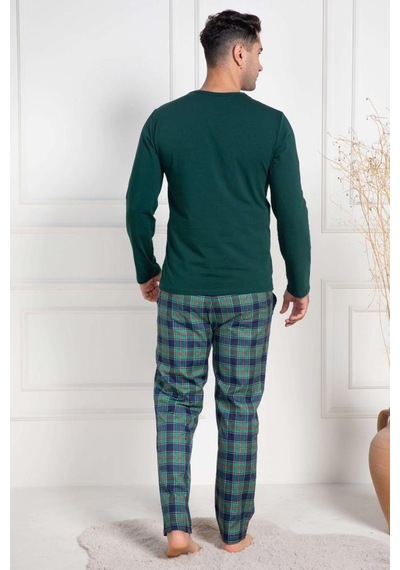Mecit Pijama Mecit 3052 Erkek Yeşil Ekoseli Büyük Beden Pijama Takımı Yeşil