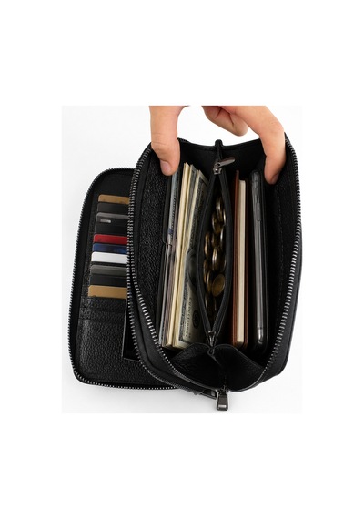 Alphaclub Bag Erkek Hakiki Deri Siyah Çok Bölmeli El Çantası