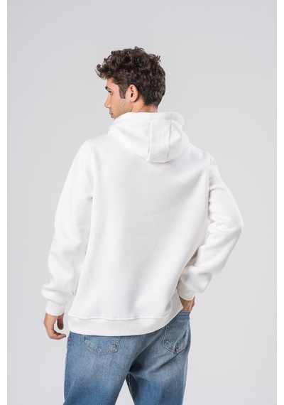Coal City Erkek 3 İplik Şardonlu Oversize Kapüşonlu Sweatshirt Yumuşak Dokulu Beyaz