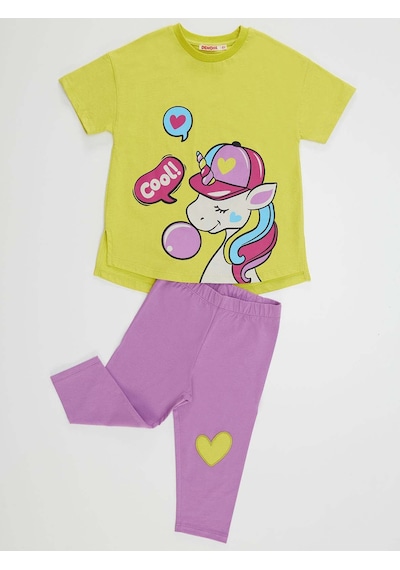 Denokids Cool Unicorn Kız Tayt Takım Çok Renkli