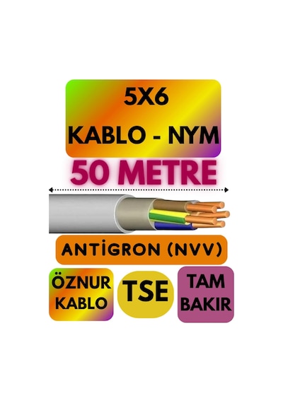 Öznur 5x6 Antigron Nym Kablo, 50 Metre, Gri Standart