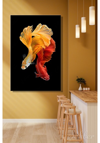 Dikeytekli Kanvas Tablo Modern Salon Mutfak Yatak Odası Ofis Siyam Döğüş Balığı Betta 823