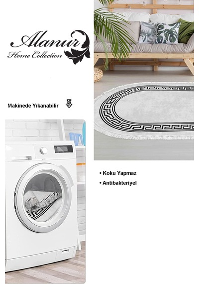Dekoreko Kaymaz Taban Djt Salon Halısı Trend Saçaklı Oval Modern 626m Antrasit