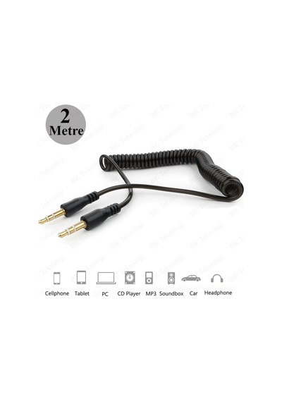 3.5mm Stereo Spiral Tasarım Araç AUX Ses Kablosu 2 Metre