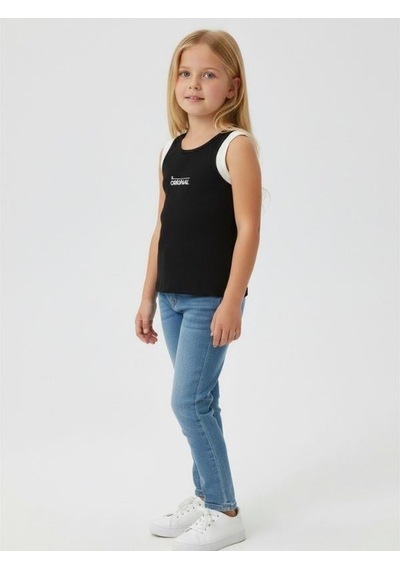 Kız Cocuk Pamuklu Fitiili Crop Bluz-16763 Siyah Beyaz