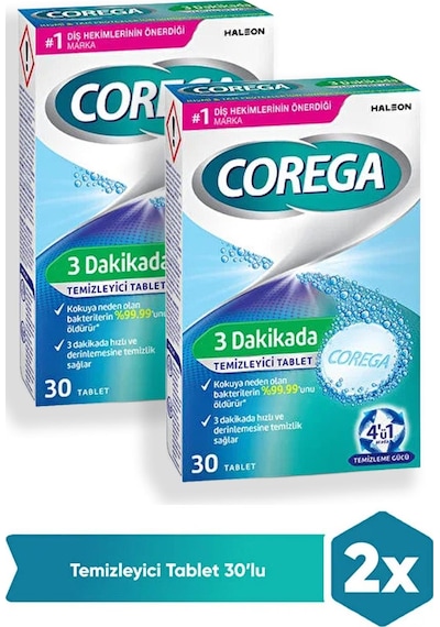 Corega 3 Dakikada Temizleyici 30 Tablet 2 Adet