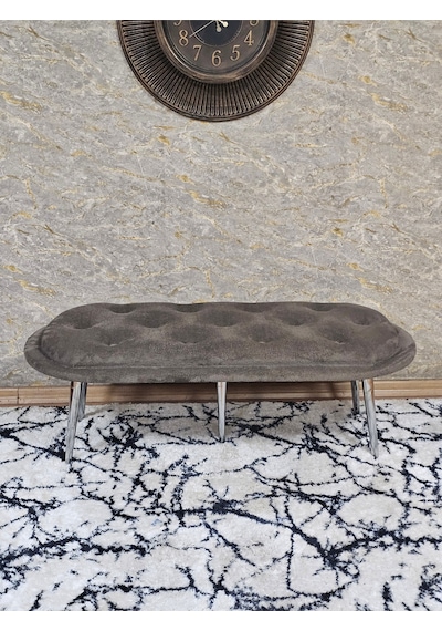 Zafir Ufo Oturak Bench - Krom Kaplama Sivriltme Ayak - Oturak - Bench - Puf - Yatak Ucu Pufu Kahverengi