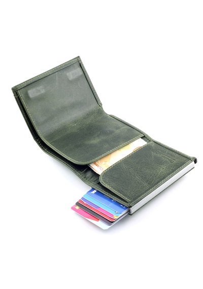 Ancora Leather Crazy Hakiki Deri Erkek Cüzdanı Mekanizmalı Yeşil