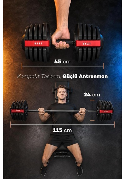 Premium Sports Ayarlanabilir 2 İn 1 Halter Dambıl Seti 40kg Kırmızı