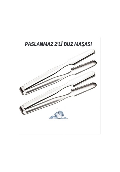 2'li Paslanmaz Çelik Buz Maşası Tırtıklı