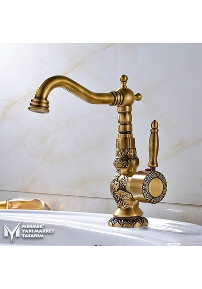 Antik İşlemeli Kısa Lavabo Bataryası