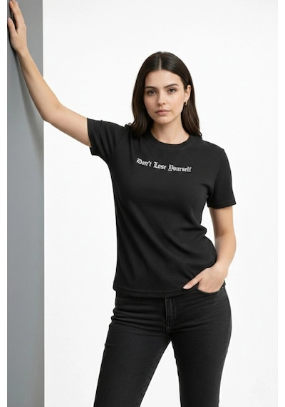 Wear Vexel Kadın Wafıl Kumaş Tişört Regular Kalıp Bisiklet Yaka Baskılı T-shirt - Siyah Siyah Wear Vexel Kadın Wafıl Kumaş Tişört Regular Kalıp Bisiklet Yaka Baskılı T-shirt - Siyah Siyah