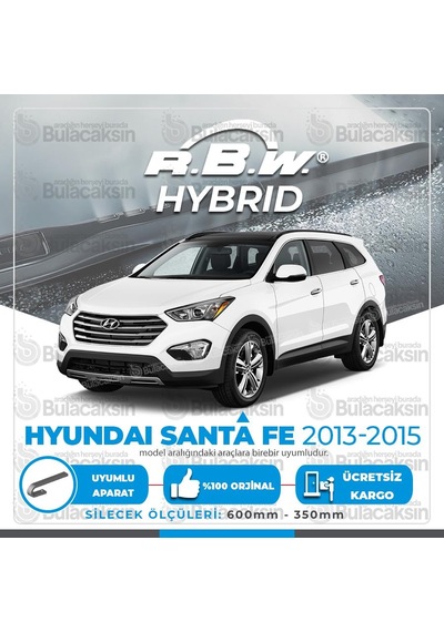 Rbw Hybrid Hyundai Santa Fe 2013-2015 Ön Silecek Takımı - Hibrit