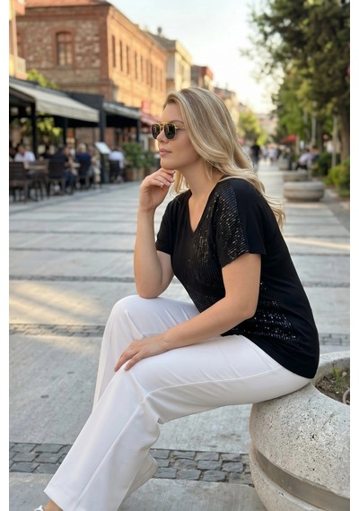 Aytemas Pul Parçalı Bluz siyah