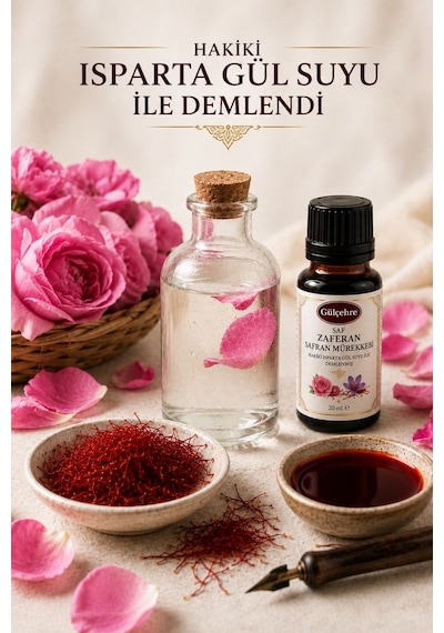 Yörem Afyon Hakiki Isparta Gül Suyu İle Demlenmiş Saf Zaferan Safran Mürekkebi | 20mL.