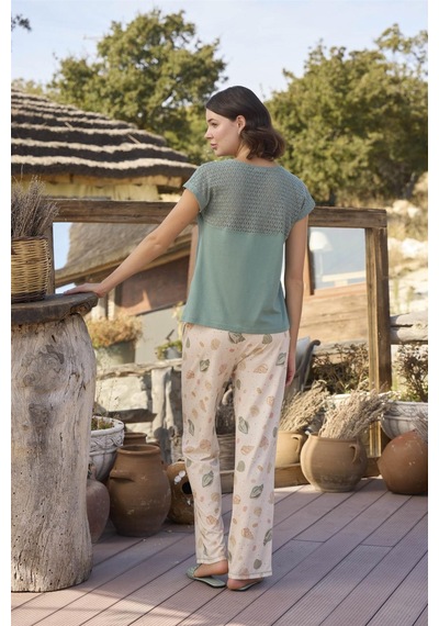 Monamise Kadın Desenli Ve Baskılı "see The World" Pijama Takımı 24113-yeşil Yeşil