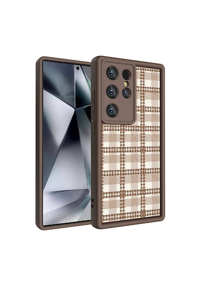 More Tr Samsung Uyumlu Galaxy S23 Ultra Kılıf Kamera Korumalı Baskılı Arka Yüzey Mtr Klas Kapak - Açık Kahve