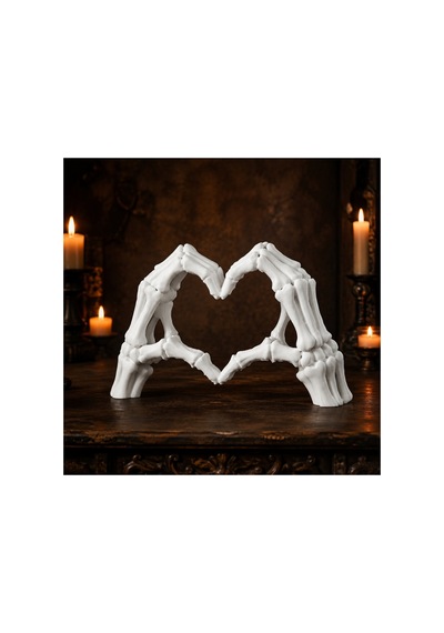 Beyaz İskelet El Kalp Heykeli Gotik Dekoratif Biblo 20x19x15 Cm