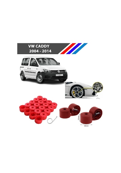 Otozet - Vw Caddy Bijon Civata Kapağı Kırmızı Renk 20 Adetli Set 17mm 1k06011739b9