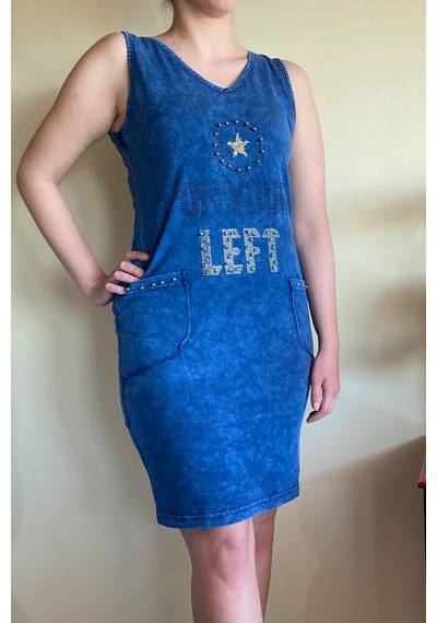 Mia Butik Kadın İtalyan Yıkamalı Kolsuz Lacivert Elbise-673 Kırmızı