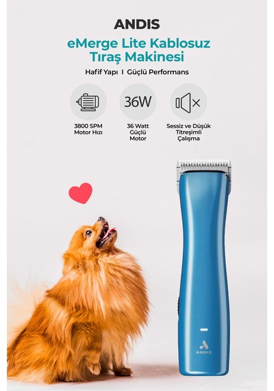 Emerge Lite Şarjlı Profesyonel Kedi Köpek Tıraş Makinesi - 1,5 Mm Kesen 10 Numara Uç