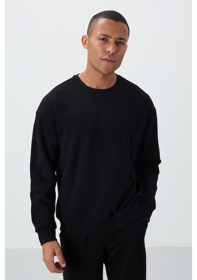 Tommy Life Siyah Kompakt Pamuklu Kalın Pürüzsüz Dokulu O Yaka Comfort Fit Erkek Eşofman Takım -85263 Siyah