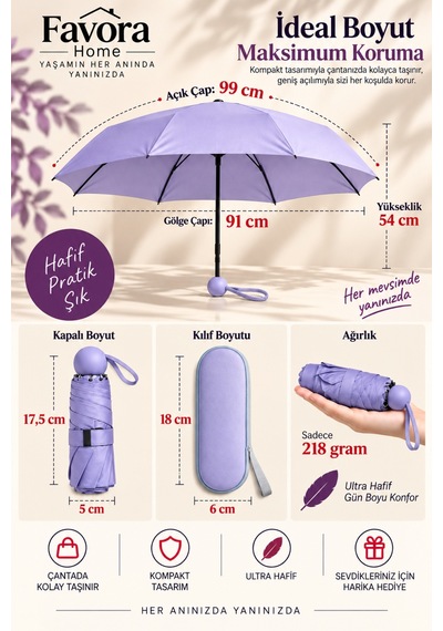 Favora Rainbox Kapsül Şemsiye - Kutulu Mini Katlanır Çanta Boy Şemsiye Mor