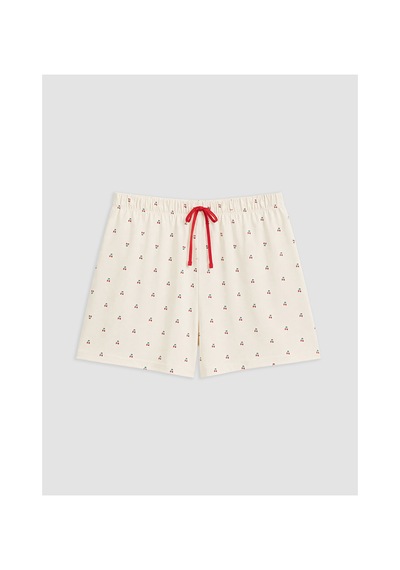 Lcw Dream Ekru Gömlek Yaka Baskılı Hamile Şortlu Pijama Takımı