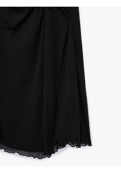 Koton Slim Fit Büzgülü A Kesim Midi Etek Siyah 6sal70065ık