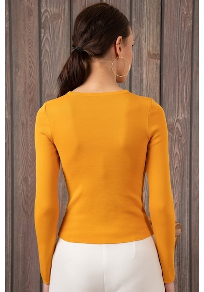 Aqe Fashion Kadın Degajeli Uzun Kollu Hardal Bluz-Hardal