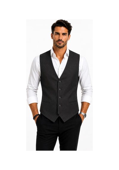 Mentor Regalo Erkek Yelek V Yaka Siyah Armürlü 54119