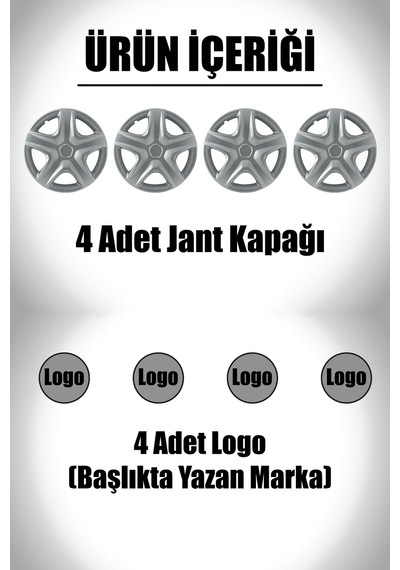 Renault Clio Symbol Megane 15" İnç Uyumlu 4 Adet 1 Takım Gri Jant Kapağı