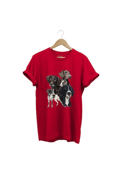 Avcılık Hunting Pointer Av Köpekleri Baskılı %100 Pamuk Regular Fit Unisex T-shirt Kırmızı