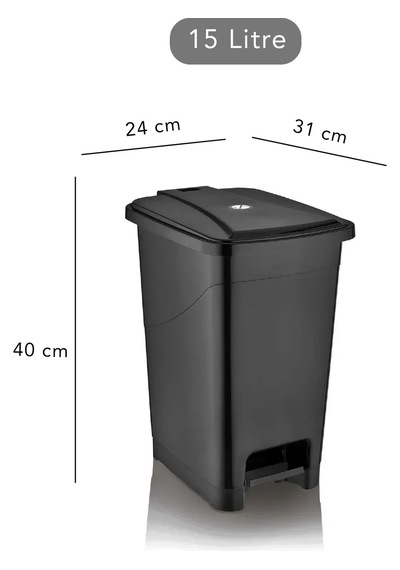 Slim Pedallı Banyo Mutfak Çöp Kovası - 15 Litre Siyah