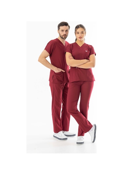 Likra Yarasa Kol Doktor Hemşire Forması Bordo Lyrs1003 Bordo